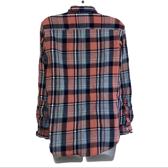 Ralph Lauren Plaid Long Sleeve Button Front Shirt Top S Peach Blue - Picture 7 of 7